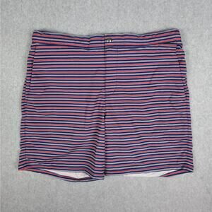 Lands' End Mens Large (36-38) Swim Shorts/Trunks Red White Navy Stripe